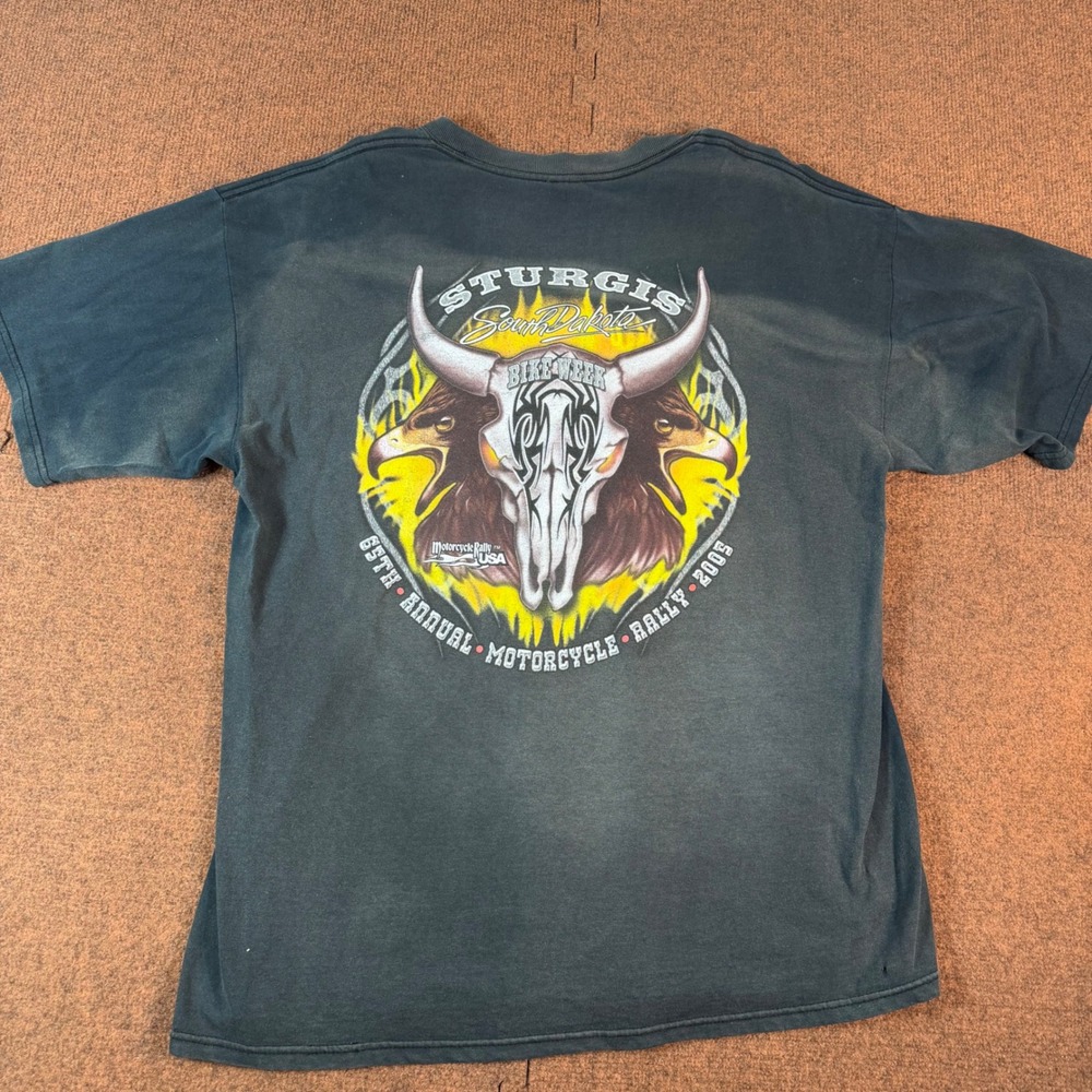 Vintage 2005 Sturgis Motorcycle Rally 65th Annual T-Shirt Black Distressed XL
